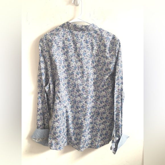 Chaps Shirt Womens Floral Button Up  XXL No Iron Blue white Workwear office - Picture 2 of 5